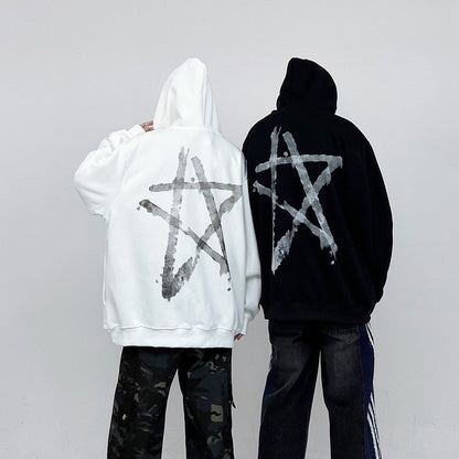 Star graffiti letter print  hooded sweatshirt for men and women