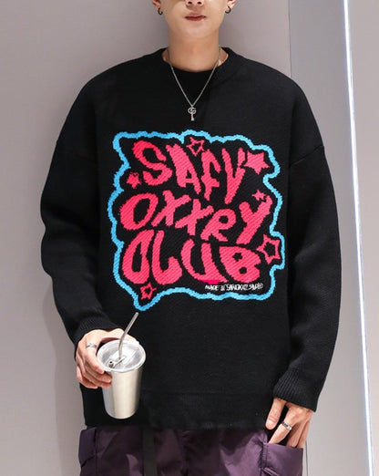 Men's letter heavy round neck sweater autumn and winter couple warm sweater