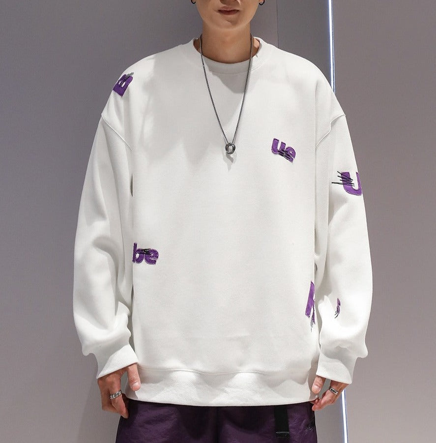 Heavy embroidery round neck long-sleeved sweatshirt men's casual