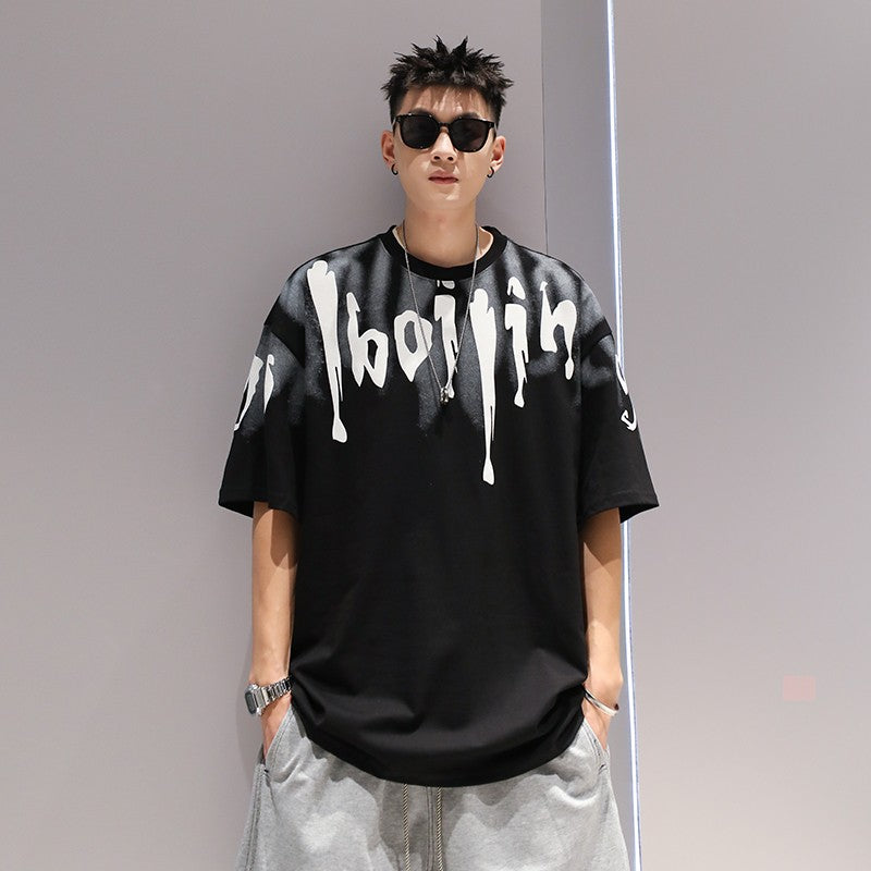 Heavyweight t-shirts gradient letter men's T-shirt summer trend unisex