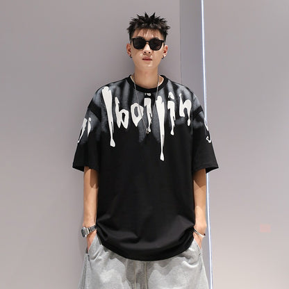 Heavyweight t-shirts gradient letter men's T-shirt summer trend unisex