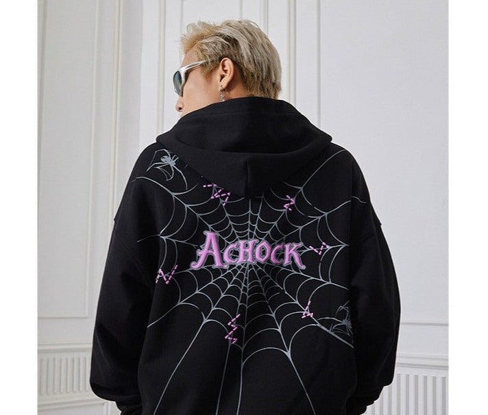 Hoodies spider web unisex oversize hip-hop couple hoodie