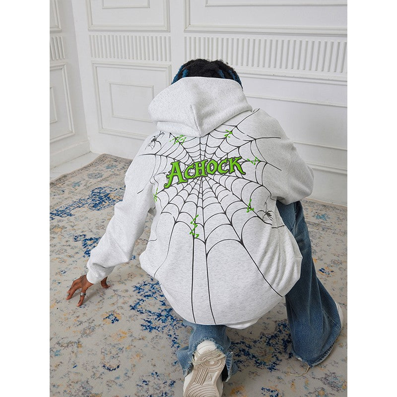 Hoodies spider web unisex oversize hip-hop couple hoodie