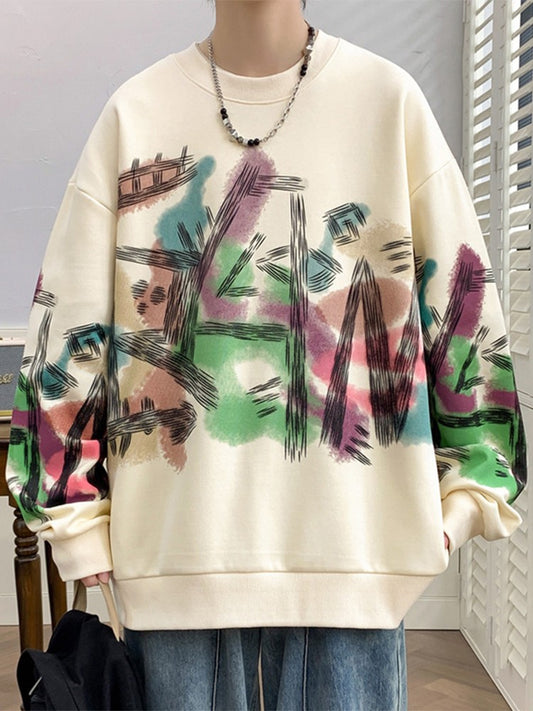 Pullover graffiti sweatshirts for men spring student round neck unisex couple wear