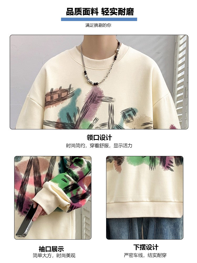 Pullover graffiti sweatshirts for men spring student round neck unisex couple wear