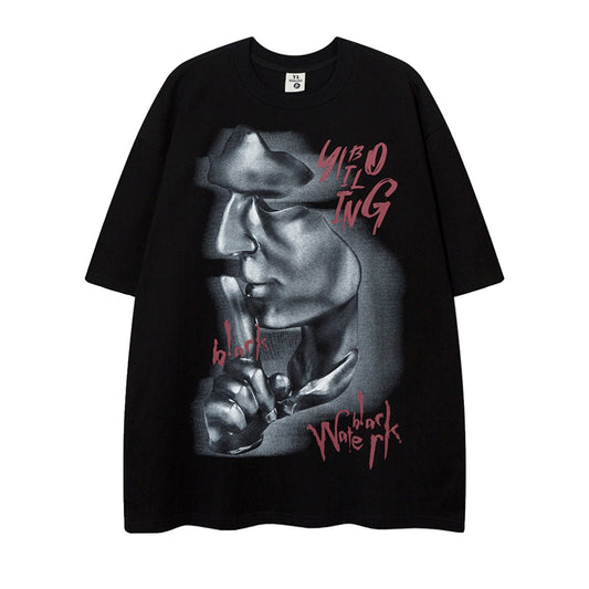 Dark print T-shirt street couple tee