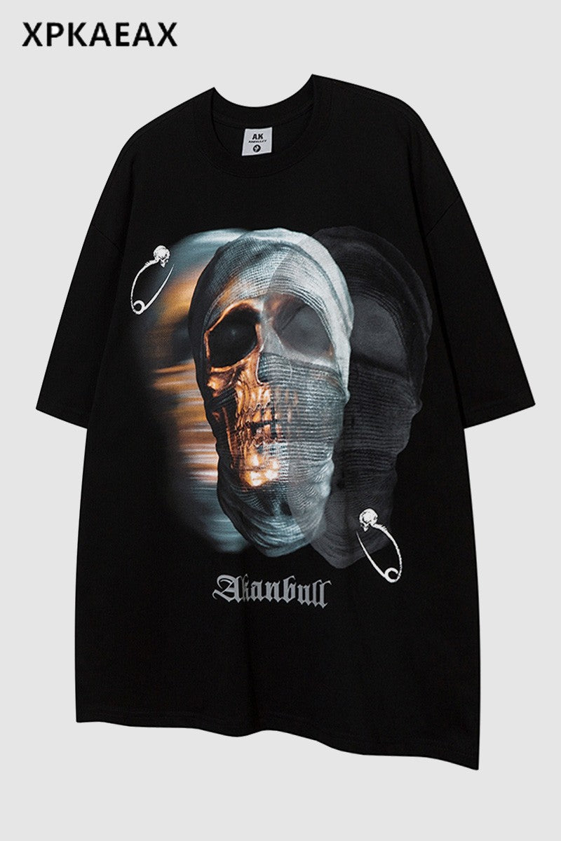 T-shirt men's dark skull printed round neck short-sleeved top