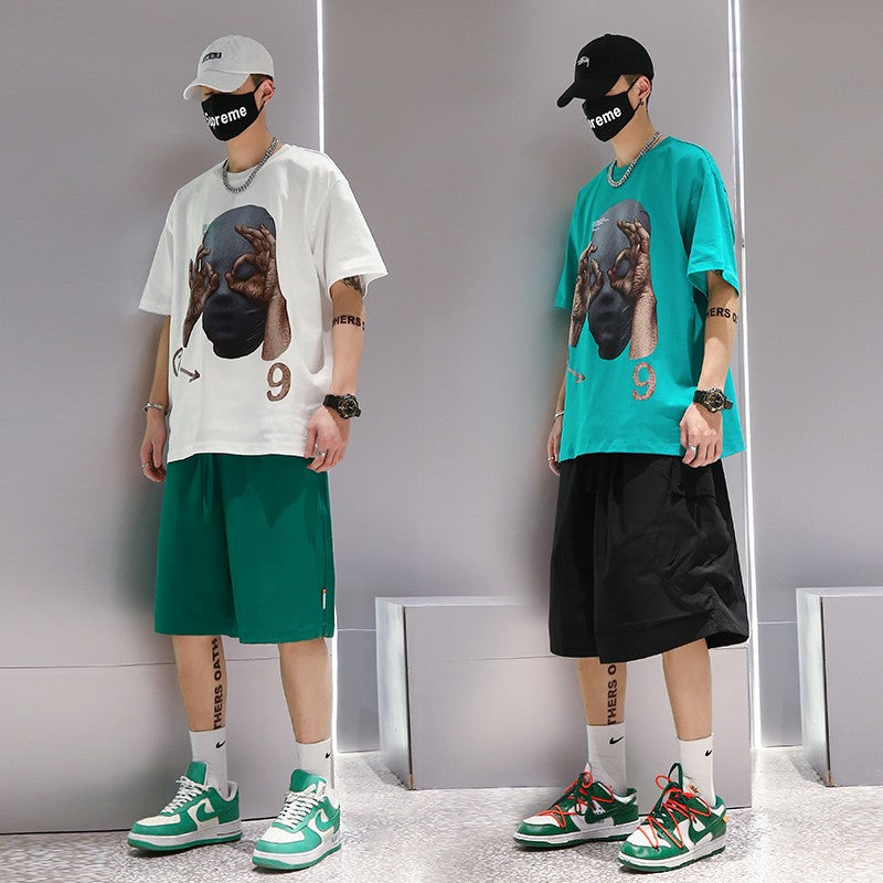 T-shirt men's summer trendy hip-hop oversize loose couple tee