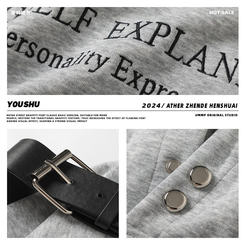 Splicing belt rivets casual hoodies unisex pullover