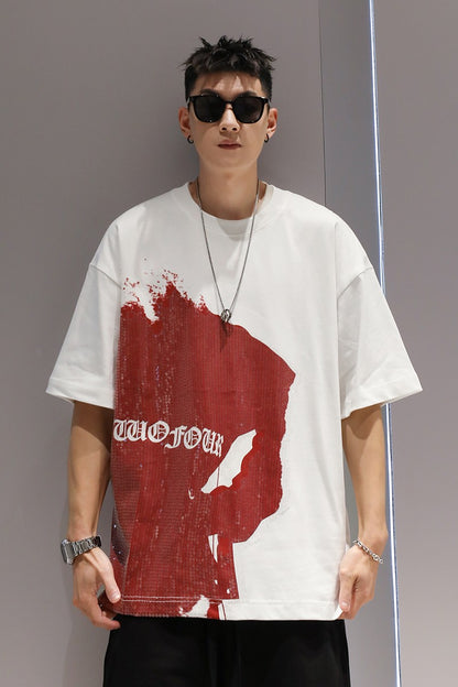 Art t-shirts transparent color blocking pure cotton oversize t-shirt