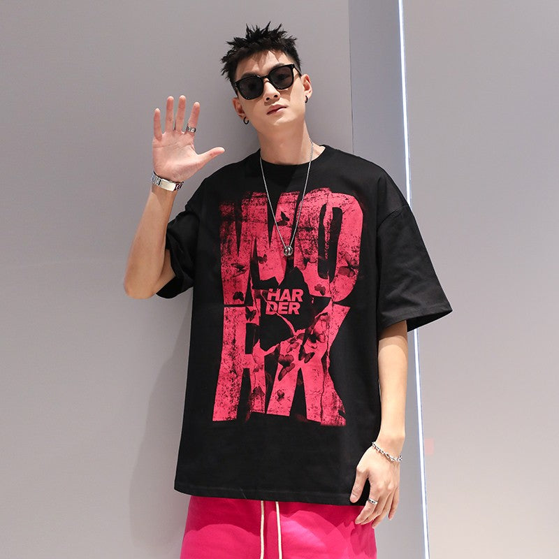 T-shirt men's summer thin heavyweight pure cotton loose fit hip-hop trend