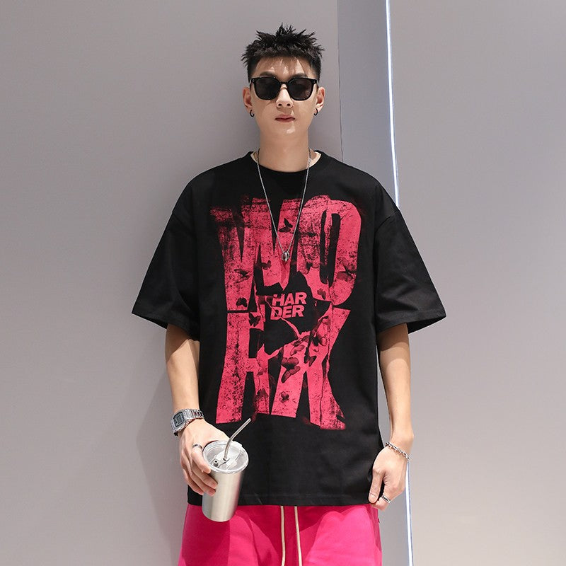 T-shirt men's summer thin heavyweight pure cotton loose fit hip-hop trend