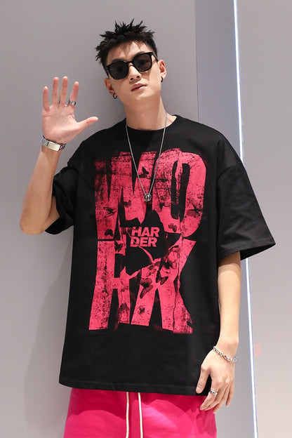 T-shirt men's summer thin heavyweight pure cotton loose fit hip-hop trend