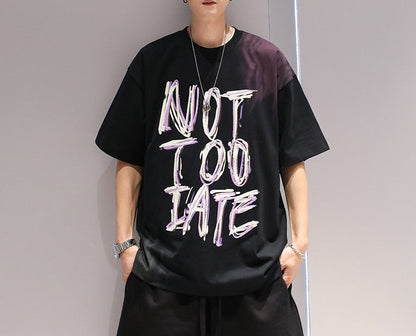 Not too late t-shirt wool letter men's summer hiphop unisex T-shirt