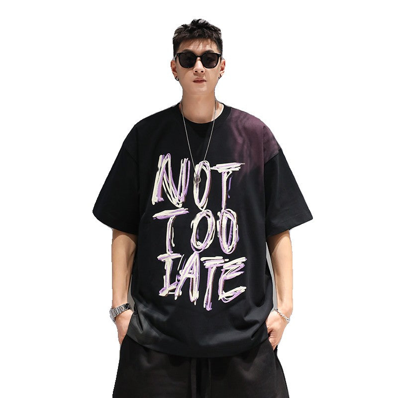 Not too late t-shirt wool letter men's summer hiphop unisex T-shirt