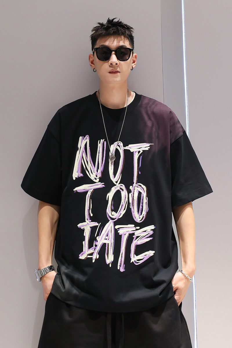 Not too late t-shirt wool letter men's summer hiphop unisex T-shirt