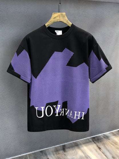 maglietta viola nera uomo street wear puro cotone manica corta unisex t-shirt