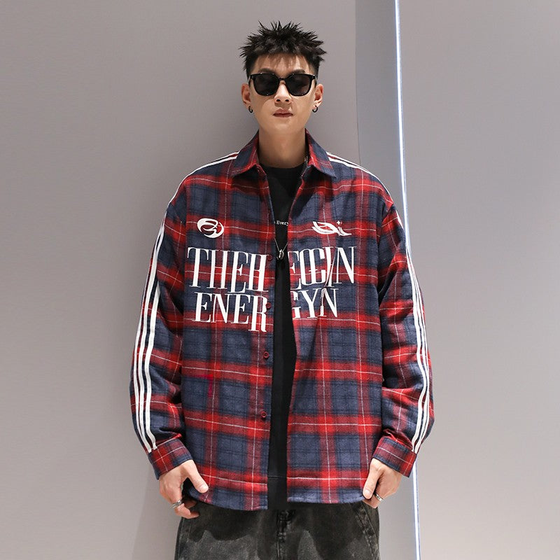 Men shirt plaid long-sleeved shirt versatile casual shirt jacket