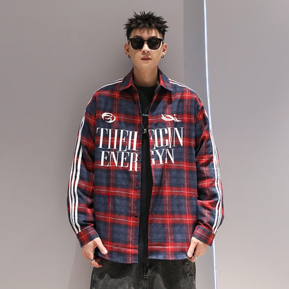 Men shirt plaid long-sleeved shirt versatile casual shirt jacket