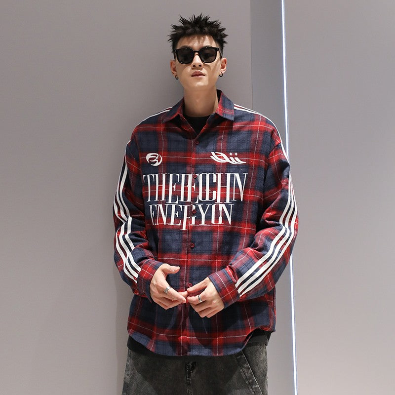 Men shirt plaid long-sleeved shirt versatile casual shirt jacket