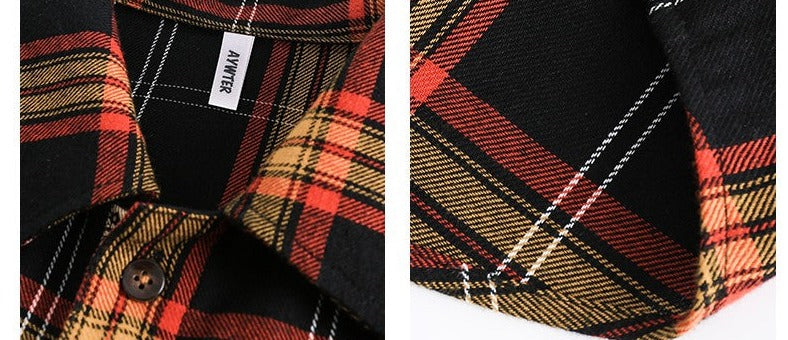 Shirt yellow botton up plaid splicing long-sleeved men's shirt jacket