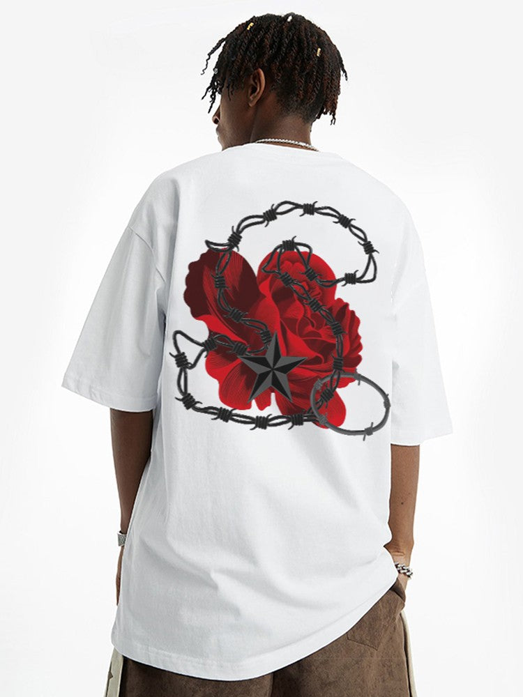 Spring star t-shirt oversize summer roses street T-shirts lovers