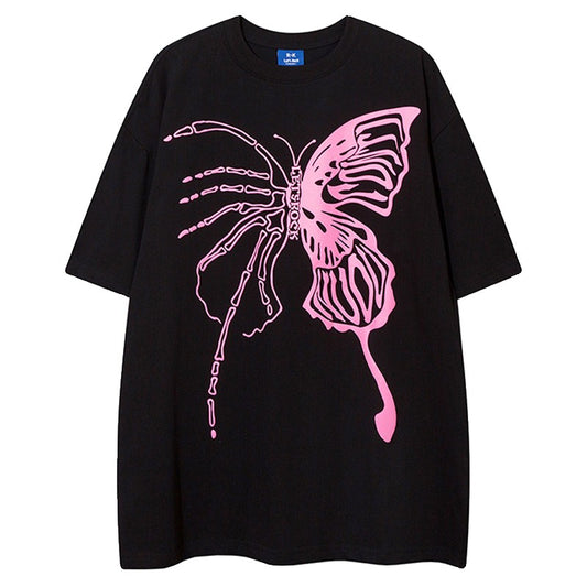 Cool Butterfly T-shirt Skull Print Couple Short sleeved T-shirt