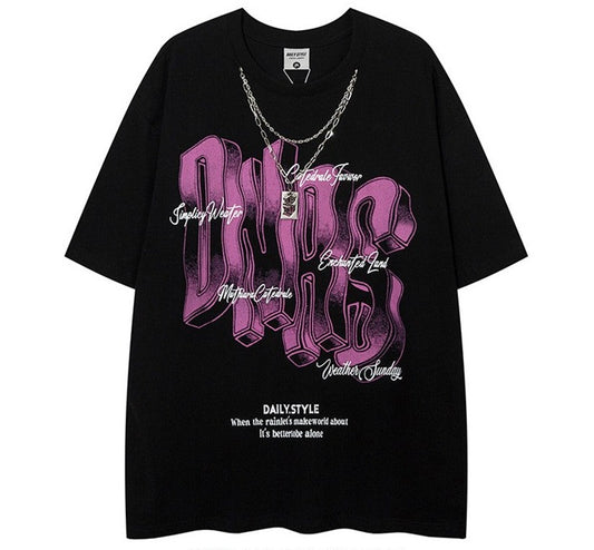 T-shirt Letter Necklace Short Sleeve T-shirt Couple Loose Fit