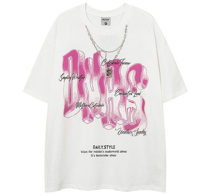 T-shirt Letter Necklace Short Sleeve T-shirt Couple Loose Fit