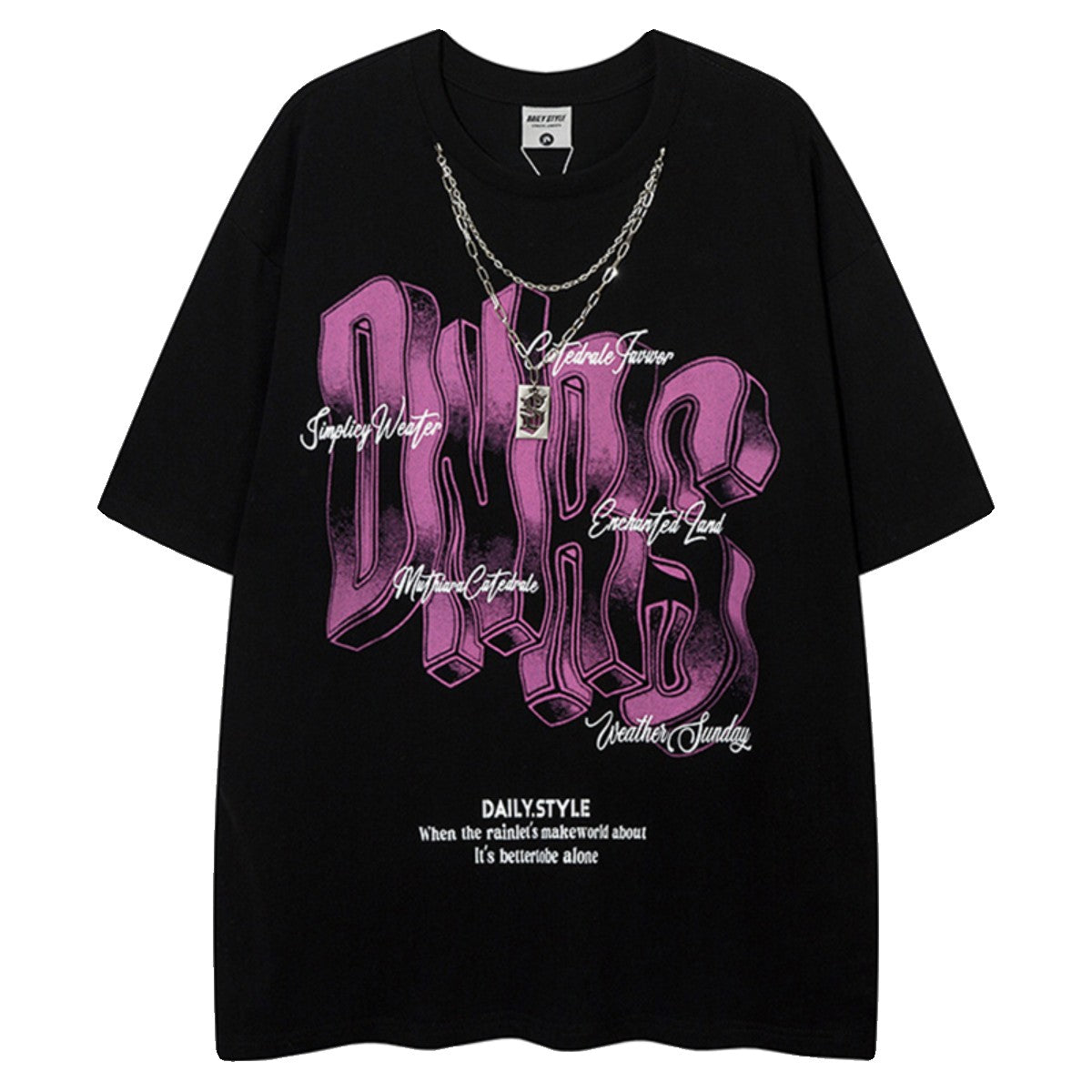 T-shirt Letter Necklace Short Sleeve T-shirt Couple Loose Fit