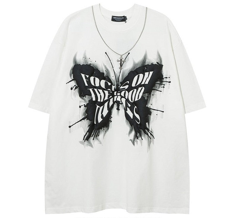 Gothic Hip-hop T-shirt Unisex Butterfly Graffiti Short Sleeve Couple wear